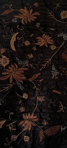 LOT 2 Black Velvet Heavily Pearl Beaded Embroidered Metallic Thread Floral FLAW - Picture 3 of 12