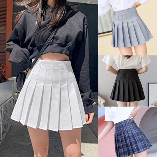 Womens High Waist Skater Mini Skirt Flared Pleated Stretch Short Skirt Dress New - Afbeelding 1 van 10