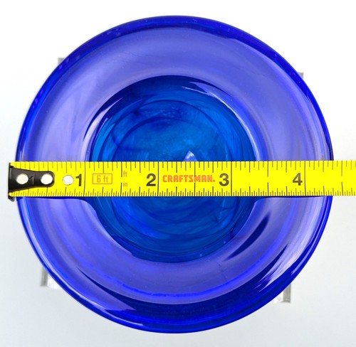Kosta Boda Cobalt Blue Glass Atoll Swirl Votive Bowl By Anna Ehrner Sweden 4.5" - Picture 5 of 7