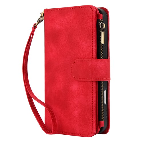 For iPhone 14 15 16 Pro Max XR Leather Wallet Case Card Slot Zipper+Wrist Strap - Picture 32 of 40