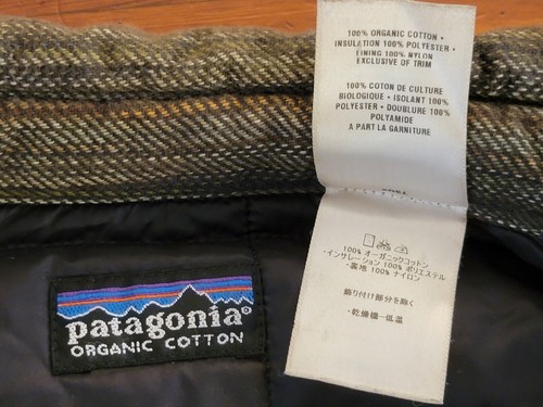 VINTAGE PATAGONIA INSULATED JACKET MEN LARGE L GREEN BROWN ORGANIC COTTON STRIPE - Picture 8 of 15