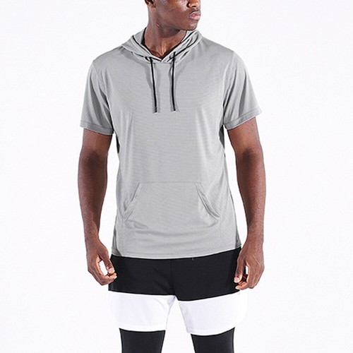Summer Mens Short Sleeve Hooded Sport T Shirt Sportswear Tops Hoodie Fitness Tee - Bild 13 von 24