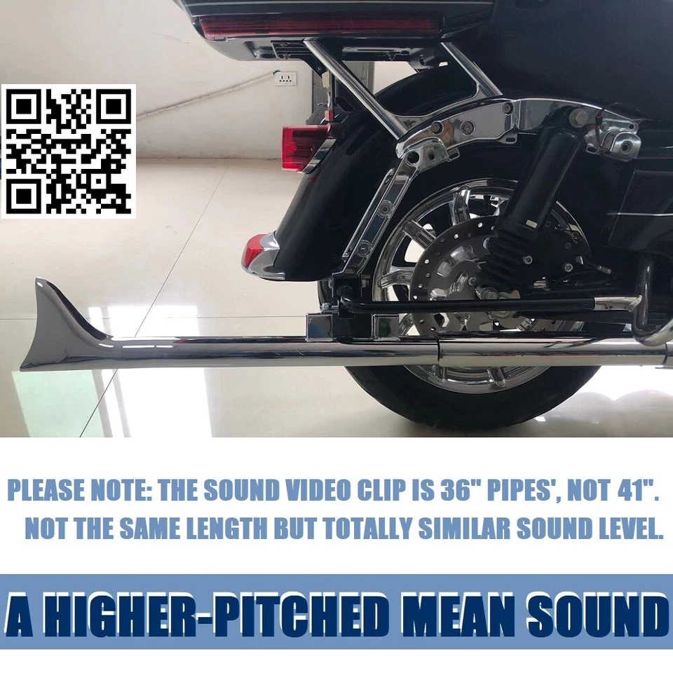 Chrome 42" Fishtail Exhaust Pipe Slip Ons for Harley Touring Road King 1995-2016 - Image 2 of 4