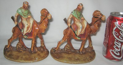 ANTIQUE CAST IRON HUBLEY USA ARAB SHEIK ON CAMEL RIFLE ART STATUE BOOK BOOKENDS