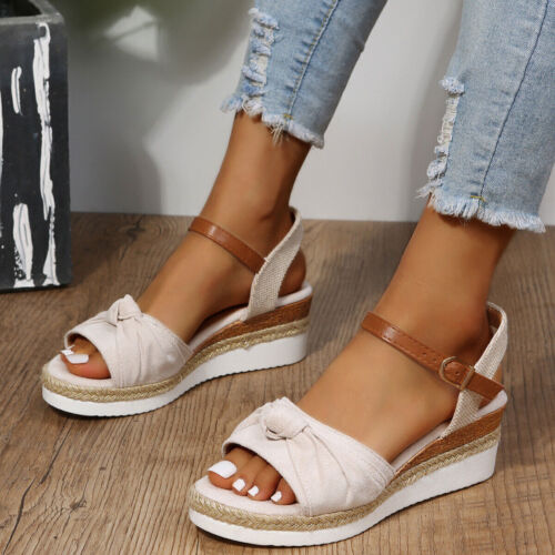 🩴 Damen Espadrilles Sandalen Keilabsatz Damen Sommer Slip On Plattform Schuhe - Bild 4 von 24