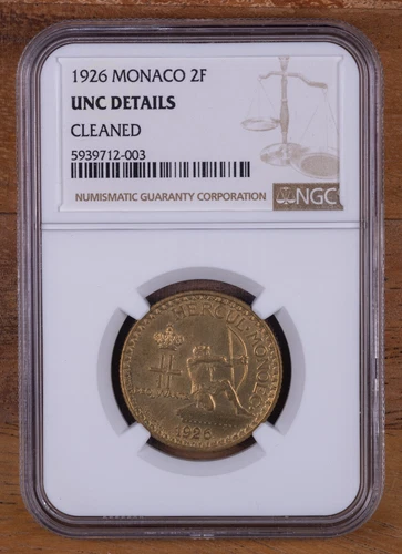 1926 Monaco 2F Francs - NGC UNC Details - RB003