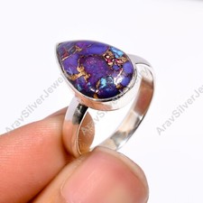 Purple Copper Turquoise Ring 925 Sterling Silver Handmade Boho Rings Jewelry