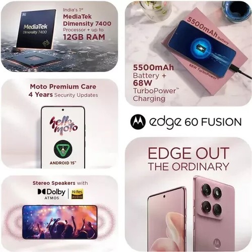MOTOROLA Moto Edge 60 Fusion 5G-Factory Unlocked Dual SIM-8GB 256GB-PINK Zephyr - Picture 5 of 17