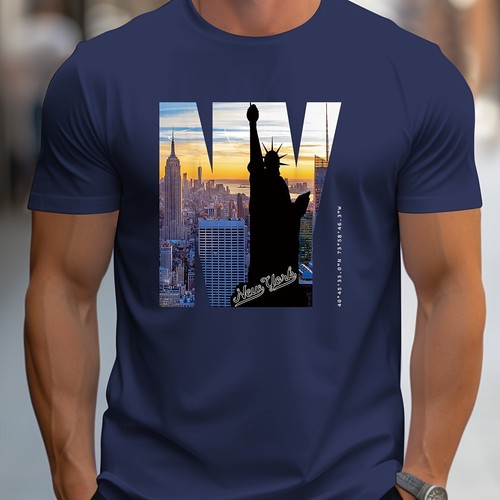 Camiseta creativa estampada con patrón de NY para hombre, informal manga corta cuello redondo, - Imagen 46 de 100