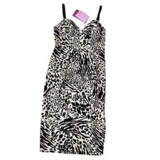 Women's Animal Print Bustier Midi Dress - Sergio Hudson - Black/Cream Size Small