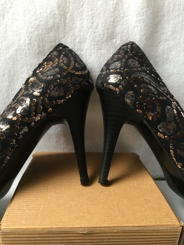 Decolletè Nero Tacco Alto Scarpe A Punta Donna 37 MADE IN ITALY fantasia bronzo - Foto 5 di 6