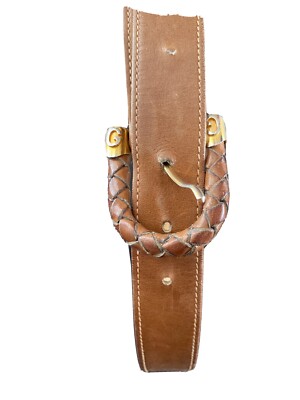 Gucci Vintage 1970’s 2-tone Buckle Tan Leather Belt size 80-32 VTG Gucci Two Tone Red Green Canvas White Leather Belt 80 32  main image 2