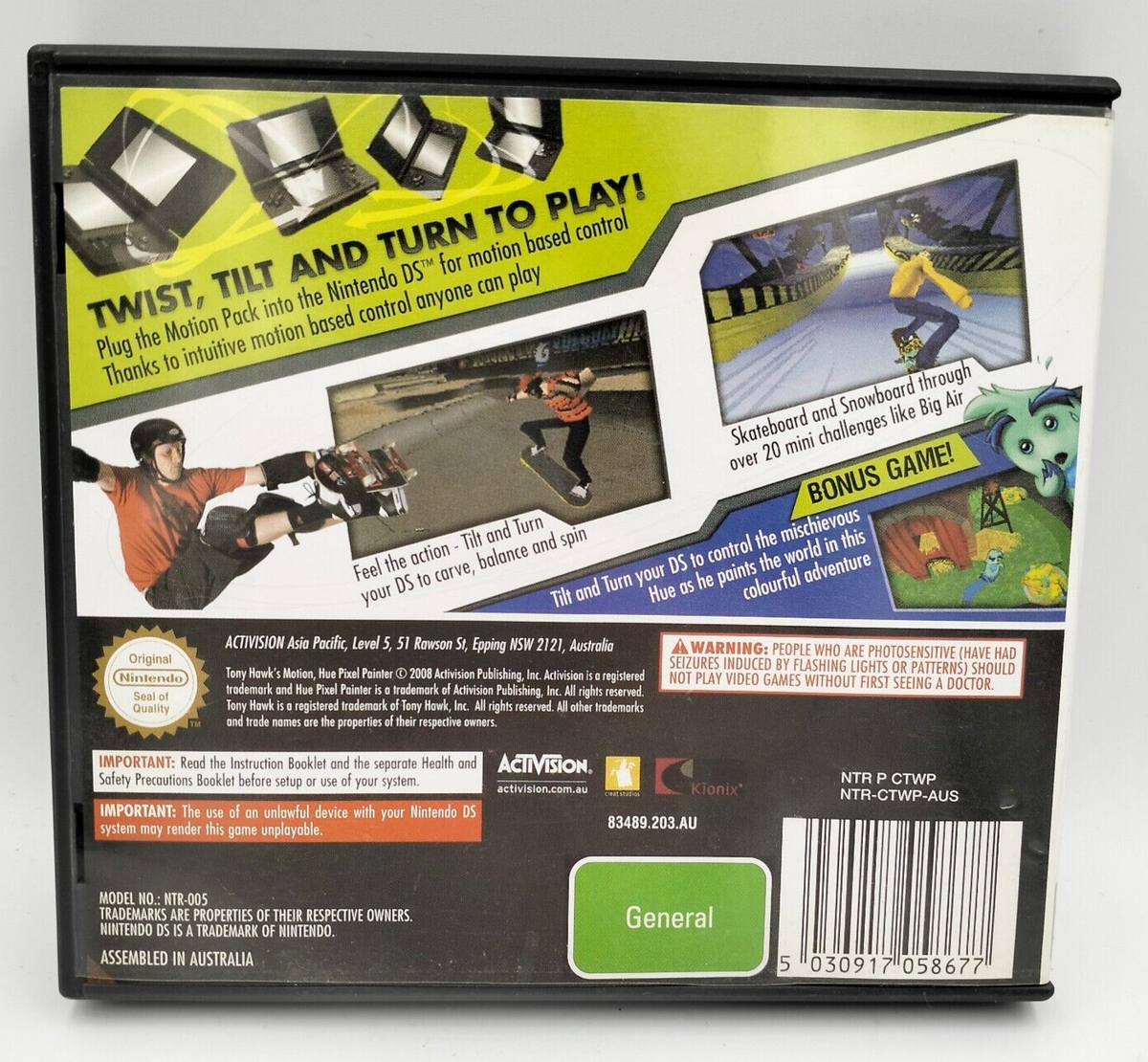 Nintendo DS Tony Hawk's Motion Game Activision with Motion Pack NO