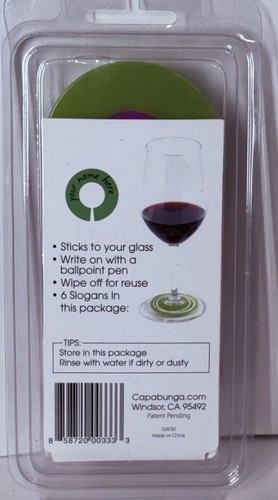 Capabunga GlassWhere - Write-On Reusable Wine Glass Identifiers - 6 Pack - Picture 4 of 4
