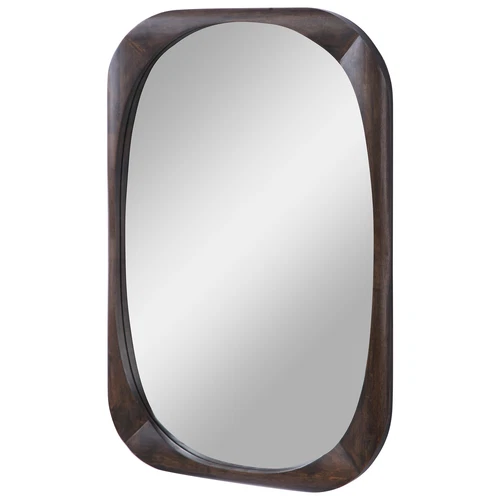 Mid Century Modern Rounded Wood Oval Wall Mirror, Vanity Geometric Retro Dark - Picture 3 of 5