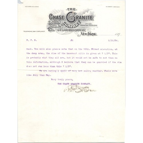 1904 Antique Letterhead - THE CHASE GRANITE COMPANY - New York - Picture 2 of 2