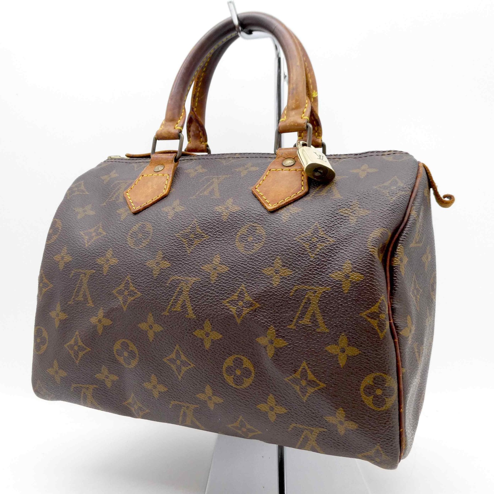 LOUIS VUITTON Speedy 25 M41528 Monogram Shoulder Hand Bag PVC Padlock 929