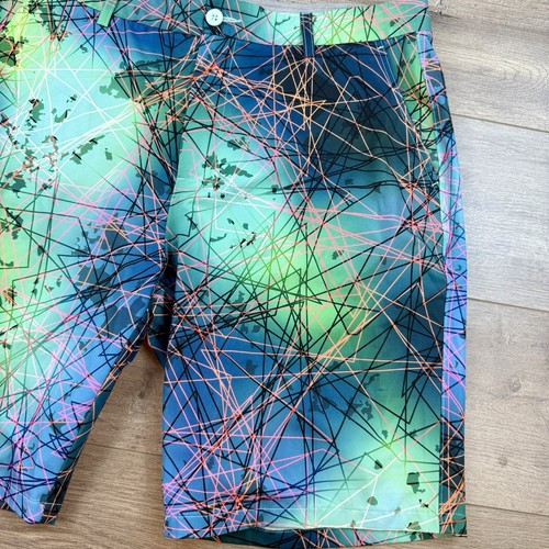 Hreski Performance Golf Chino Stretch Shorts Men's 36 Multicolor Geometric Laser - Picture 4 of 12