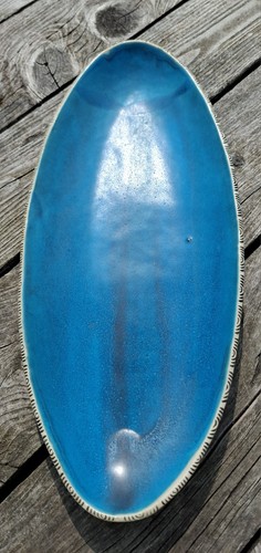 Hand Made Studio Pottery Shallow Oval Fruit Bowl Platter Plate Centrepiece - Picture 5 of 16