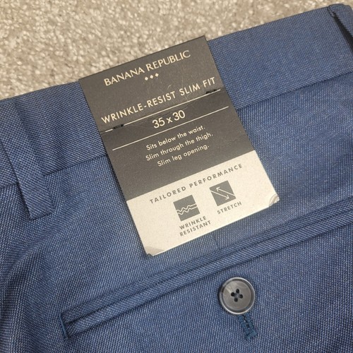 Banana Republic Dress Pants Mens 35x30 Blue Wrinkle-Resist Slim Fit Performance - Picture 15 of 15