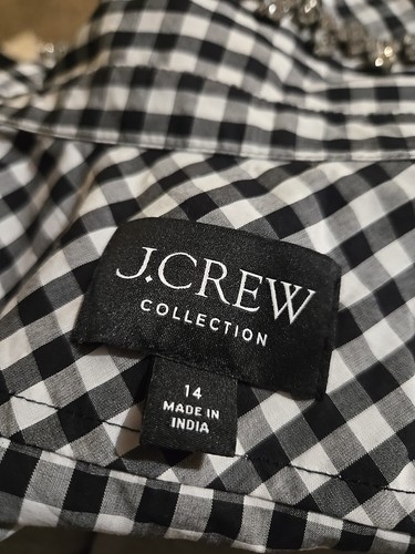 J.Crew Collection Black White Gingham Cropped Jewel Button-Up Blouse Size 14 - Imagen 13 de 14