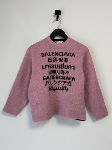 Balenciaga Pink Seven Languages Sweater Women’s Size XS Logo Designer Luxury - Picture 1 of 13