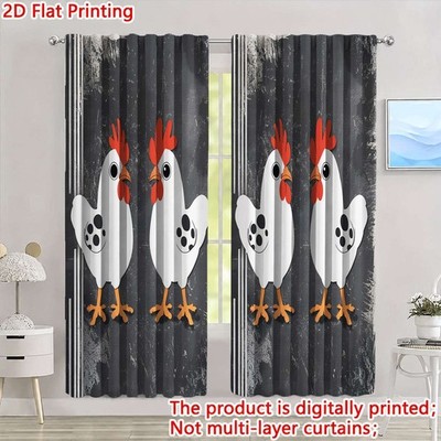2 Panels Blackout Drapes Cute Rooster Chicken Pattern Curtains for Home Decor