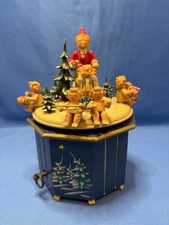 STEINBACH Music Box Christmas Santa Angels Carved Wood THORENS Germany Vintage
