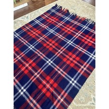 VTG Horner Woolen Co  Wool Red Plaid Camp Stadium Blanket  with Fringe 51