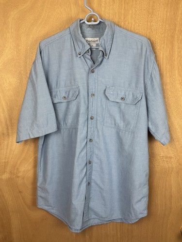 Carhartt hellblaues kurzärmliges Arbeitshemd L Made in India 100% Baumwolle - Bild 1 von 7