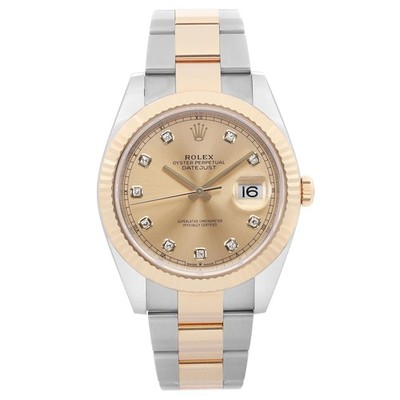 Rolex Datejust 41MM Yellow Gold Steel Champagne Diamond Dial Watch 126333