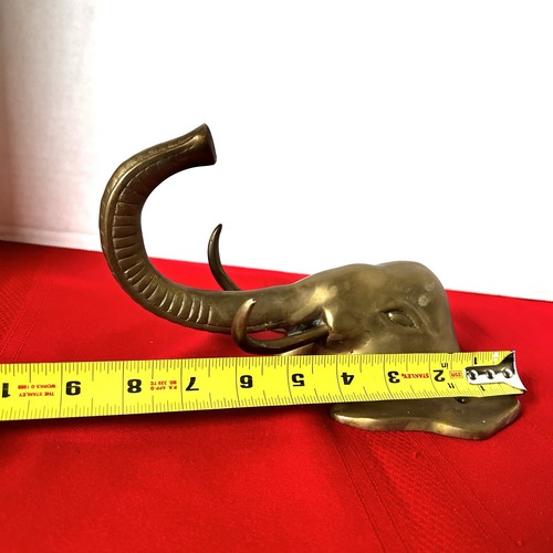 Vintage Messing Elefantenkopf & Koffer mit Stoßzähnen Haken Wand Hut Aufhänger oder Handtuchhalter - Bild 9 von 11