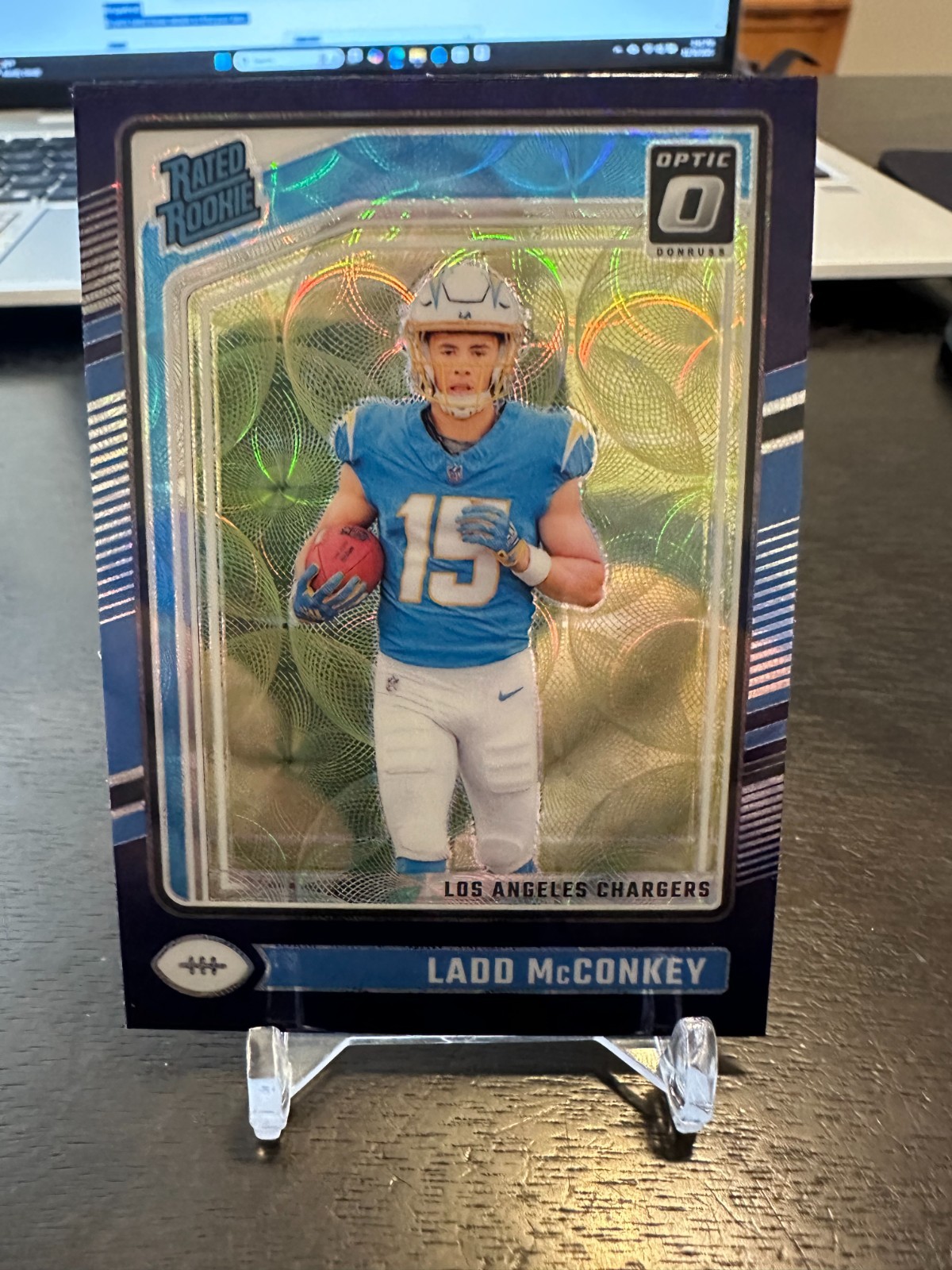 2024 Panini Donruss Optic Rated Rookie Ladd McConkey #266 Blue Scope Prizm (RC)