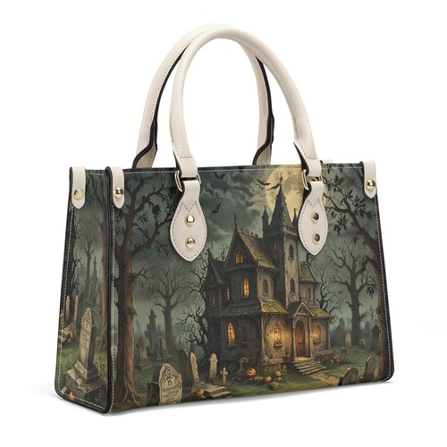 Halloween haunted house graveyard witchy forest whimsical pumpkin shoulder bag - Picture 3 of 9