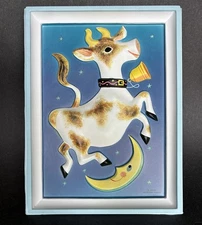 Vtg  TWO Cullen Rapp Studios Humpty Dumpty Cow Moon Wall Hanging Art 1950's