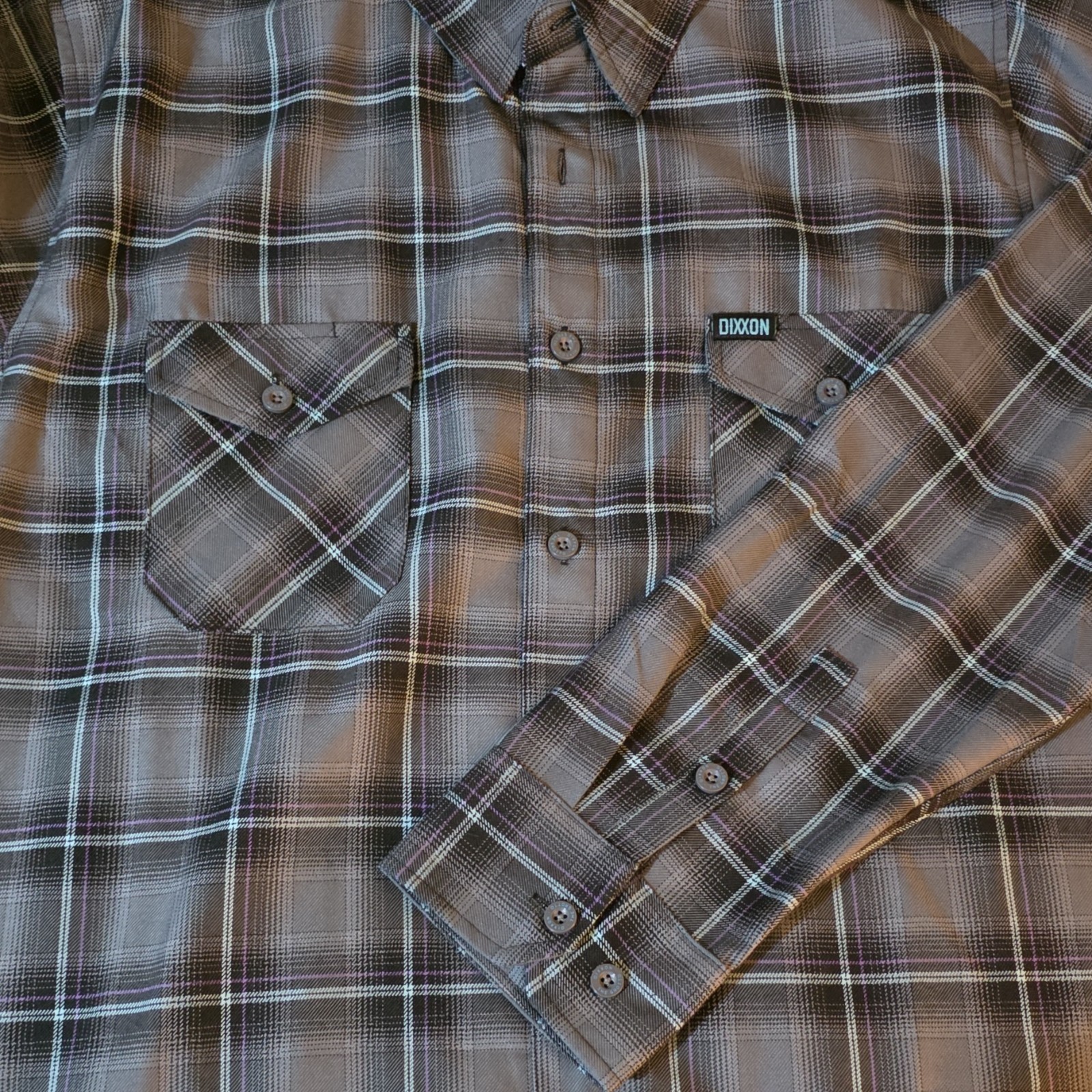 Dixxon The Grotto Men's XL Plaid Flannel Shirt Brown Black Gray Purple Button-Up
