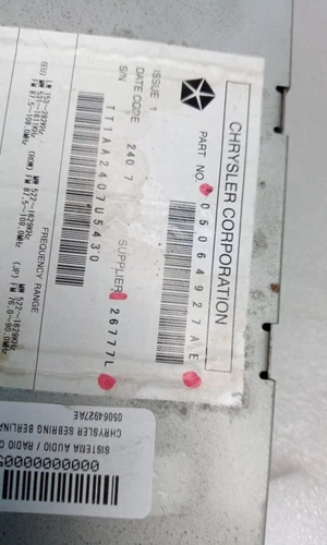 05064927AE Sistema Audio/Radio Cd para CHRYSLER SEBRING BERLINA 2.0 CRD L 521537 - Imagen 2 de 8