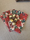 Set Of 6 Cloth Christmas Napkins With 6 Gold Napkin Rings
