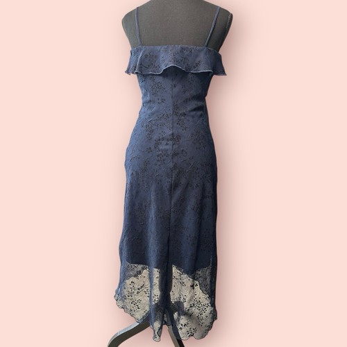 Vtg Y2K Blue Ruffle Glitter Midi Square Neck Slip Dress Whimsygoth Fairy Small - Imagen 3 de 5
