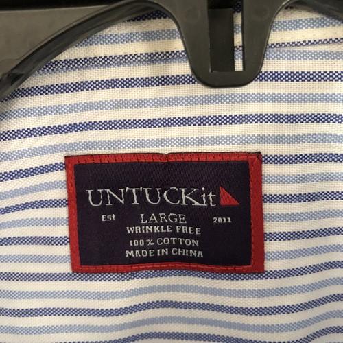 Camisa Untuckit Para Hombre Grande Azul Blanco Rayas Abotonada Sin Arrugas Manga Larga - Imagen 10 de 14