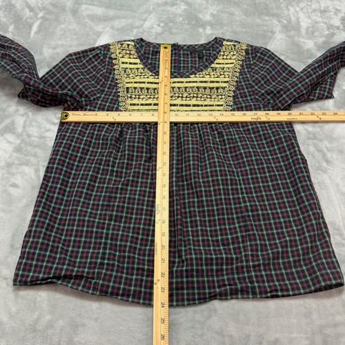J. Crew Womens Top Tall Medium TM Plaid Embroidered Blouse Long Sleeve - Picture 6 of 9