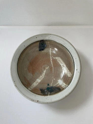 Studio Art Pottery Brown Abstract Glazed Large Bowl, Artist Signed, 9”