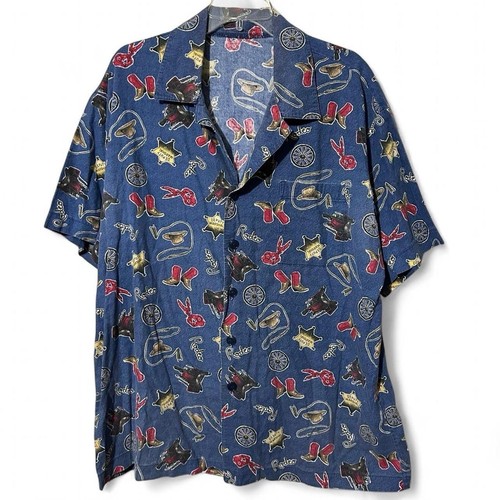 Vintage 90s cowboy rodeo western all over print Hawaiian shirt size XL