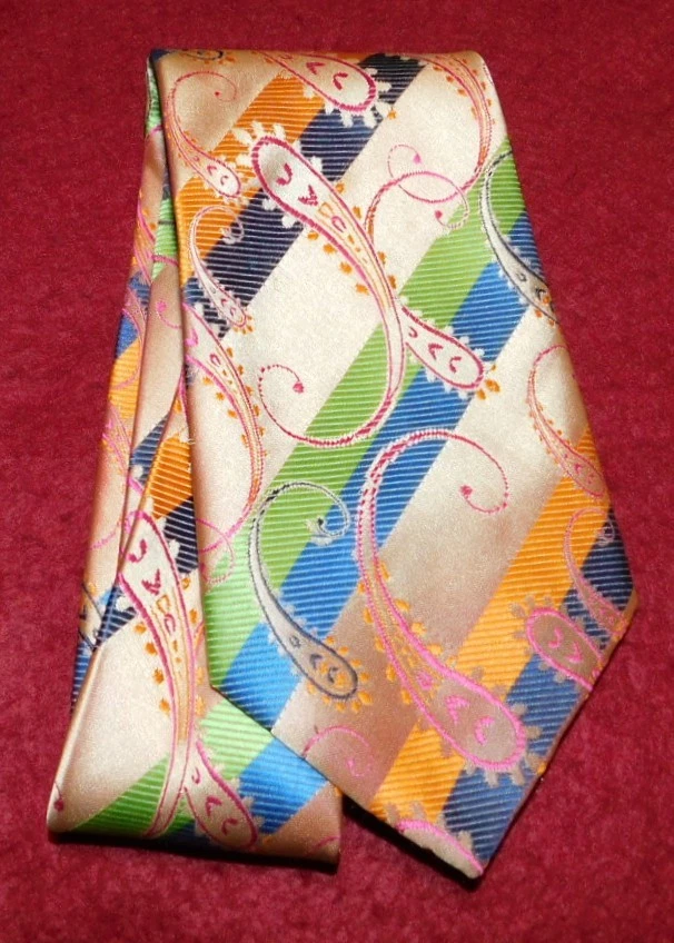 KAI GRAVATA LONGA AMARELA/VERDE/AZUL PAISLEY/LISTRADA - GRAVATAS DE PESCOÇO - GRAVATAS DE DESIGNER. - Imagem 2 de 3