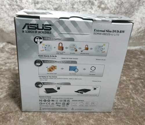 ASUS SDRW-08D2S-U Lite External Slim USB DVD Writer Black Mac Windows 11 - Afbeelding 3 van 4