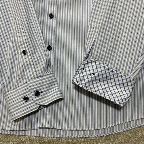JHB by Jhane Barnes Shirt Men XXL Slim Fit Multi Striped Long Sleeve Flip Cuff * - Picture 7 of 16