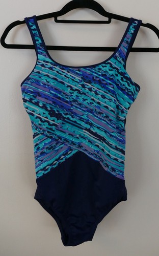 Lands End 4 Navy Blue Stripe One Piece Swimsuit Soft Cup Bra