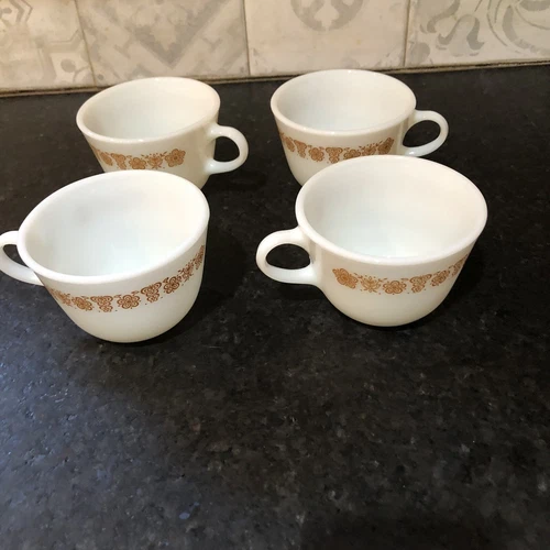 Vintage Corelle Pyrex Butterfly Gold Coffee Tea Cups Mugs Set Of 4