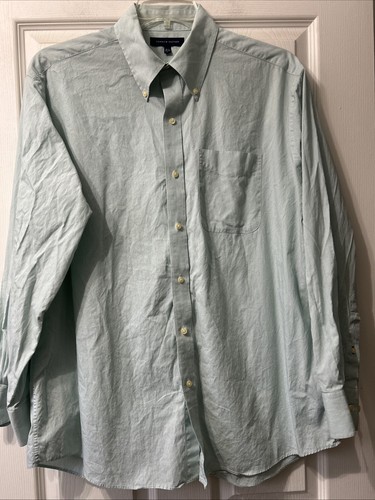 Tommy Hilfiger Large Green White Stripe Button Down Dress Shirt 16-1/2 34/35 - Picture 2 of 6