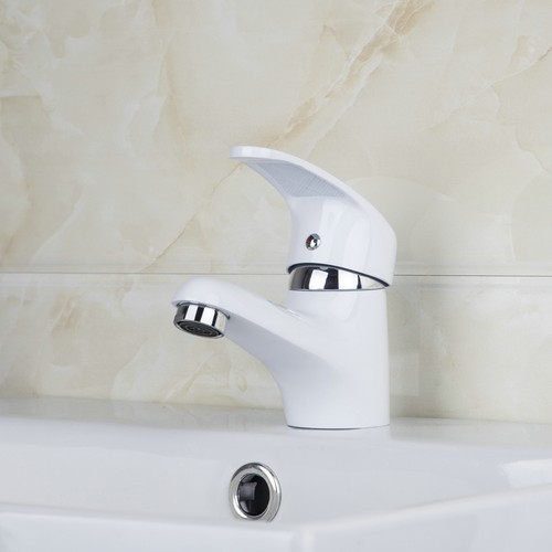 Cute Bathroom White Vanity Basin Single Handle&Hole Faucet Deck Mounted Taps - Picture 7 of 10